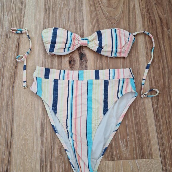 Striped bikini set with removable padding #beachykeen high waisted - Picture 1 of 4
